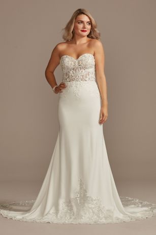 Galina Signature Lace Sheer Beaded Bodice Wedding Dress
